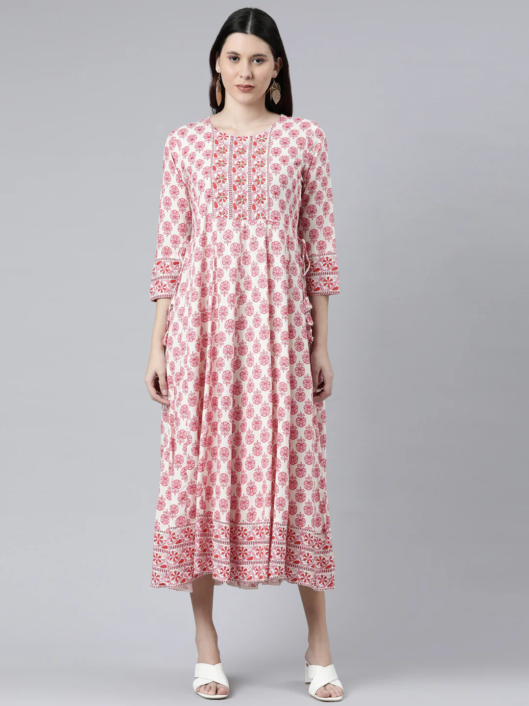 Neerus Pink Color Rayon Fabric Dress