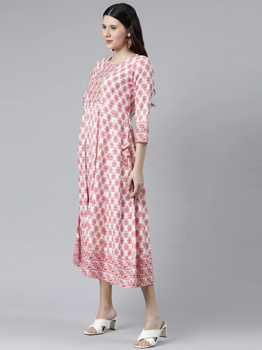 Neerus Pink Color Rayon Fabric Dress - Image 2