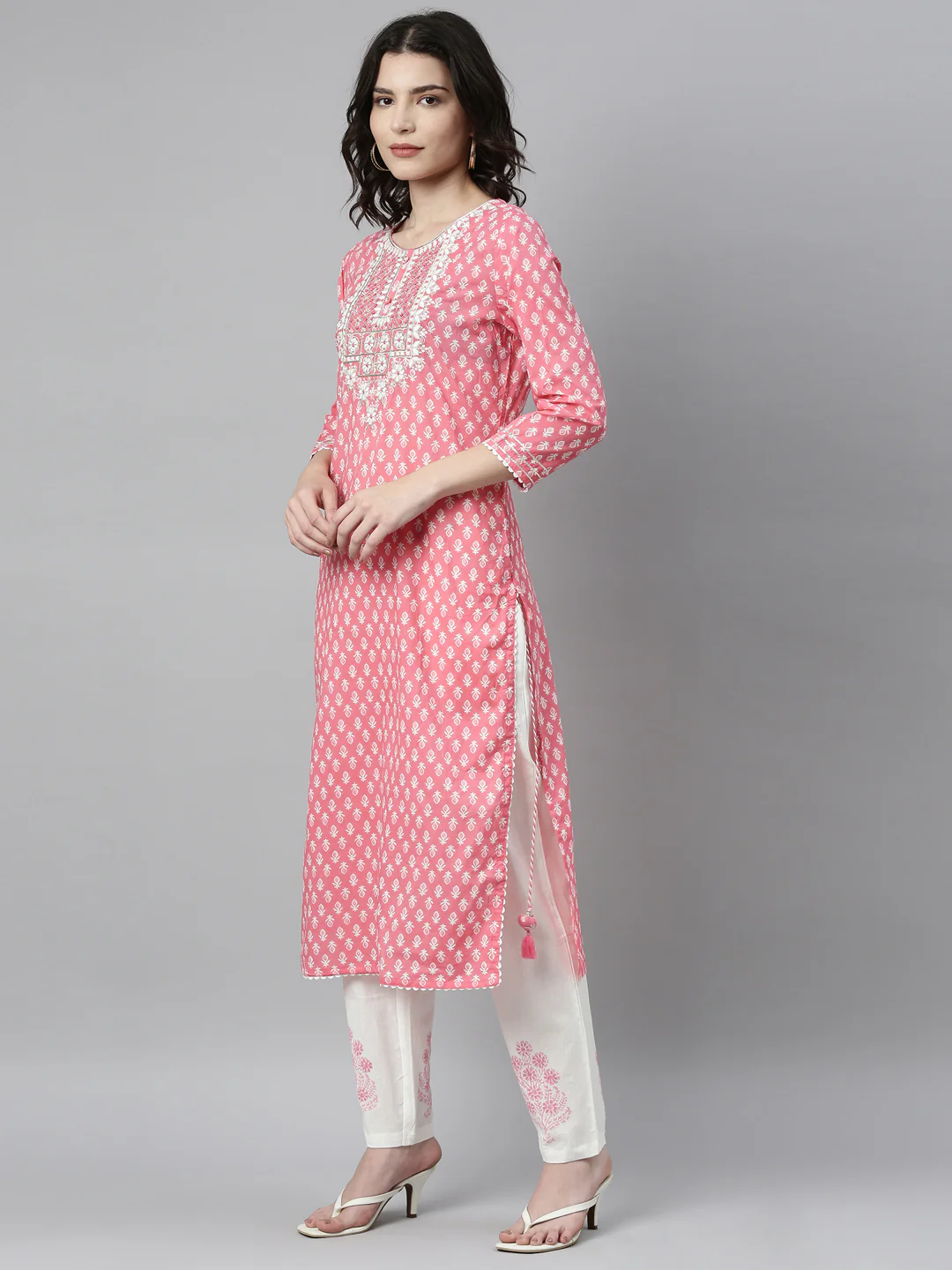 Neerus Pink Color Rayon Fabric Kurta - Image 4