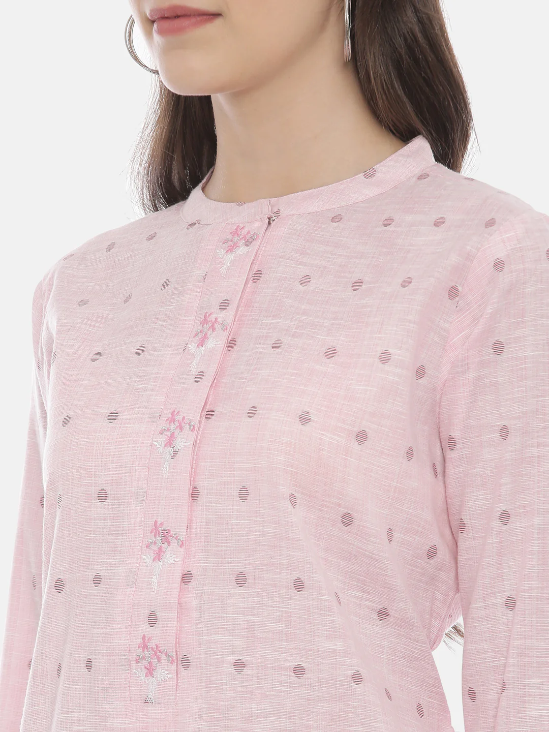 Neerus Pink Color Slub Cotton Fabric Tunic - Image 2