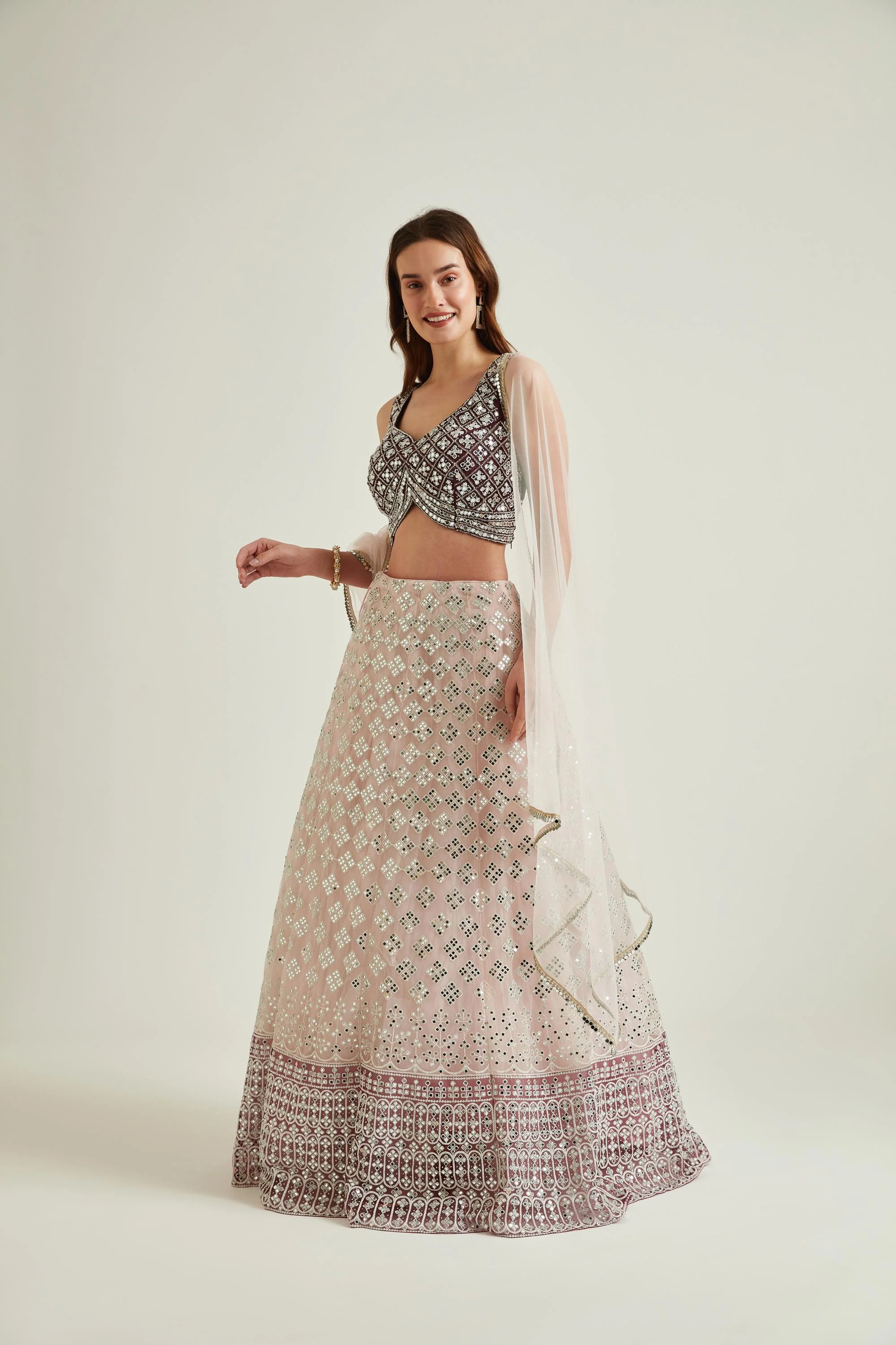 Neerus Pink Colour Nett Fabric Ghagra Set