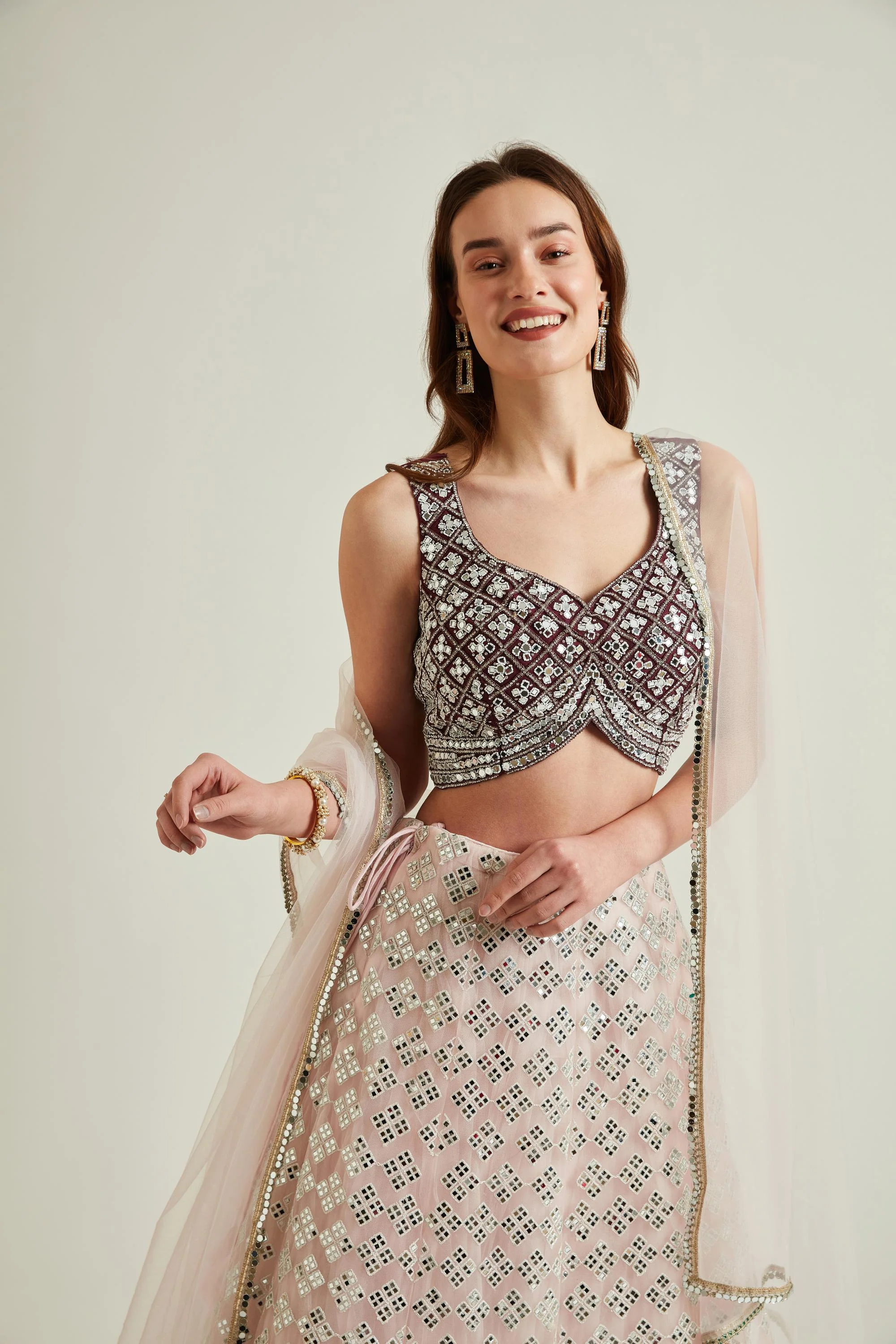 Neerus Pink Colour Nett Fabric Ghagra Set - Image 2