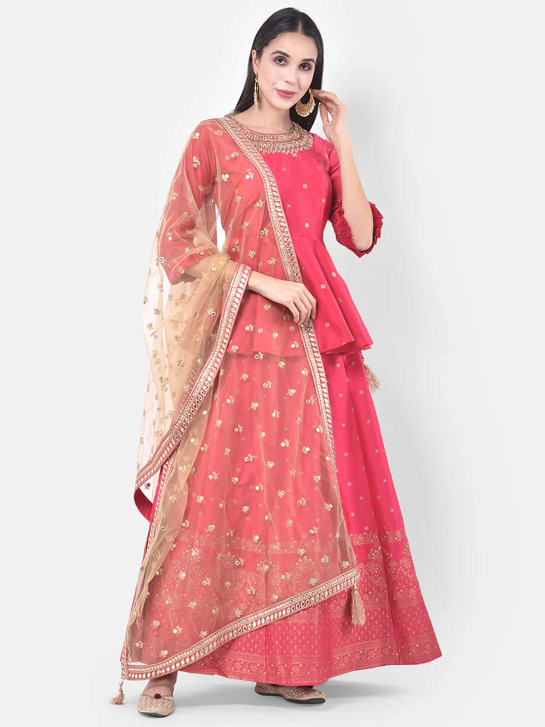 Neerus Pink Embellished Kurti With Skirt & Dupatta - Image 7