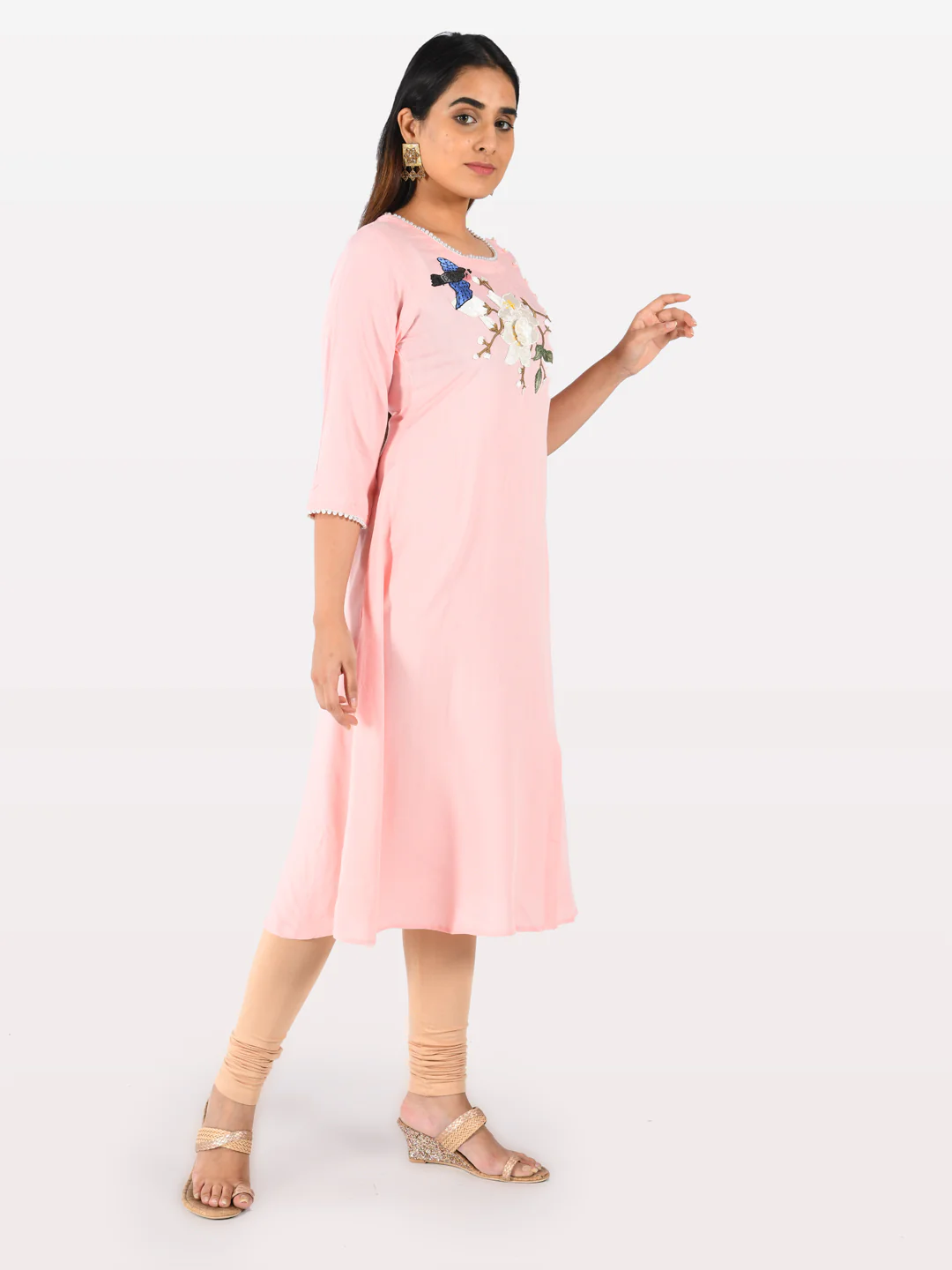 Neerus Pink Embroidered A Line Kurta - Image 4
