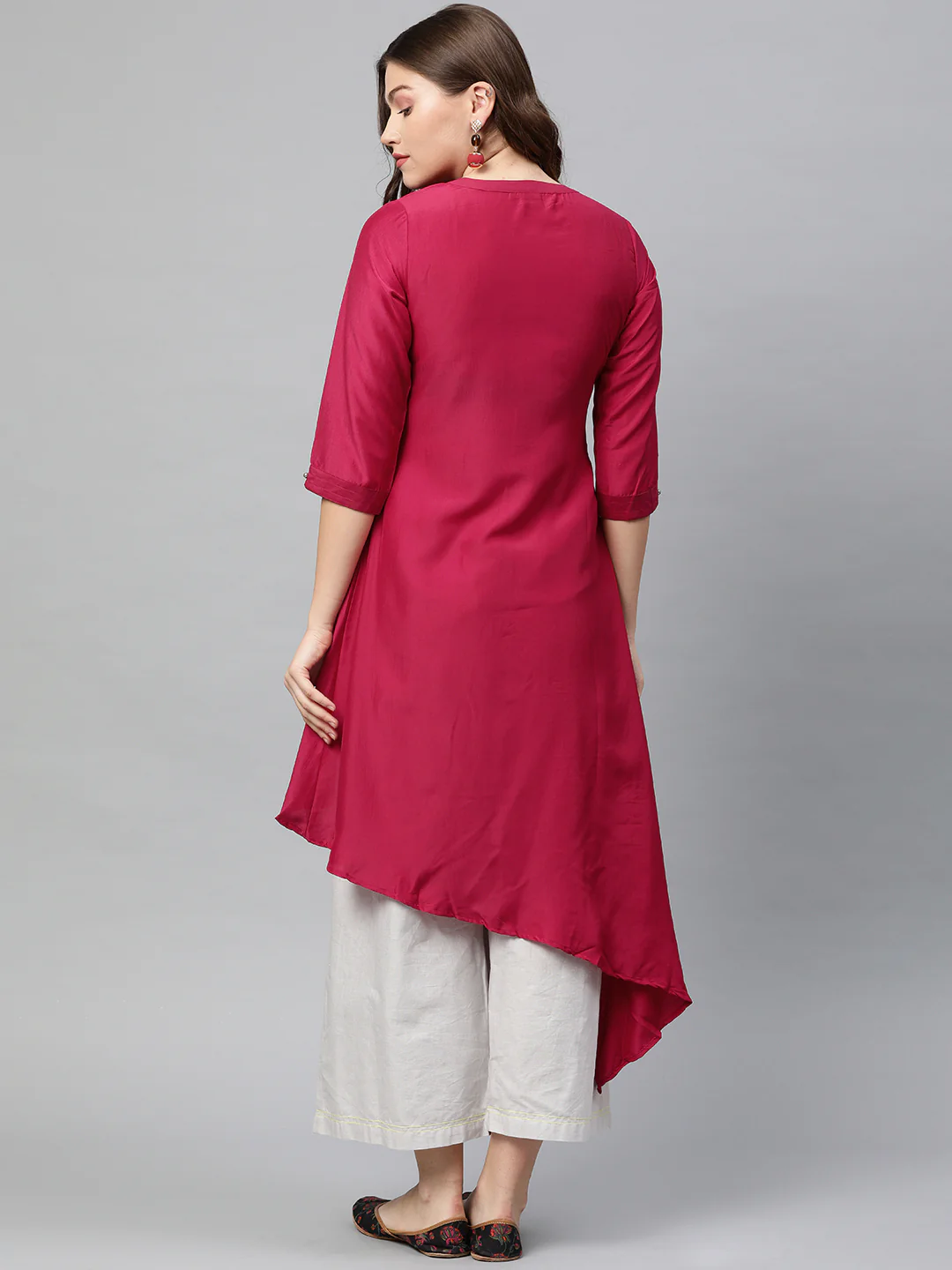 Neerus Pink Embroidered High Low Kurta - Image 4