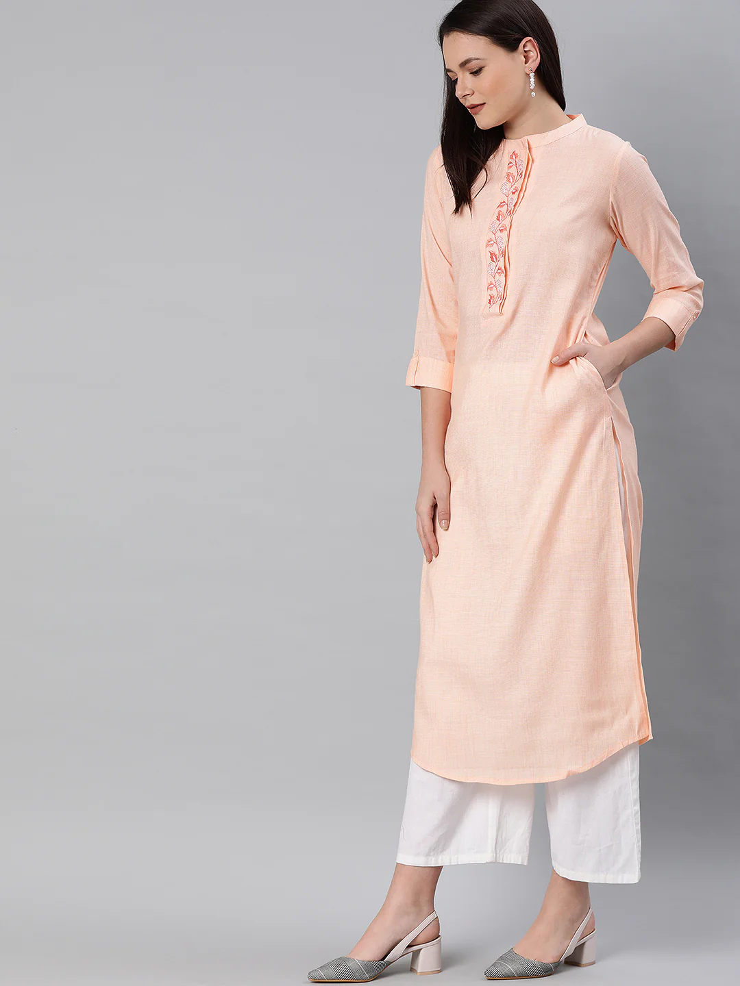 Neerus Pink Embroidered Straight Kurta - Image 3