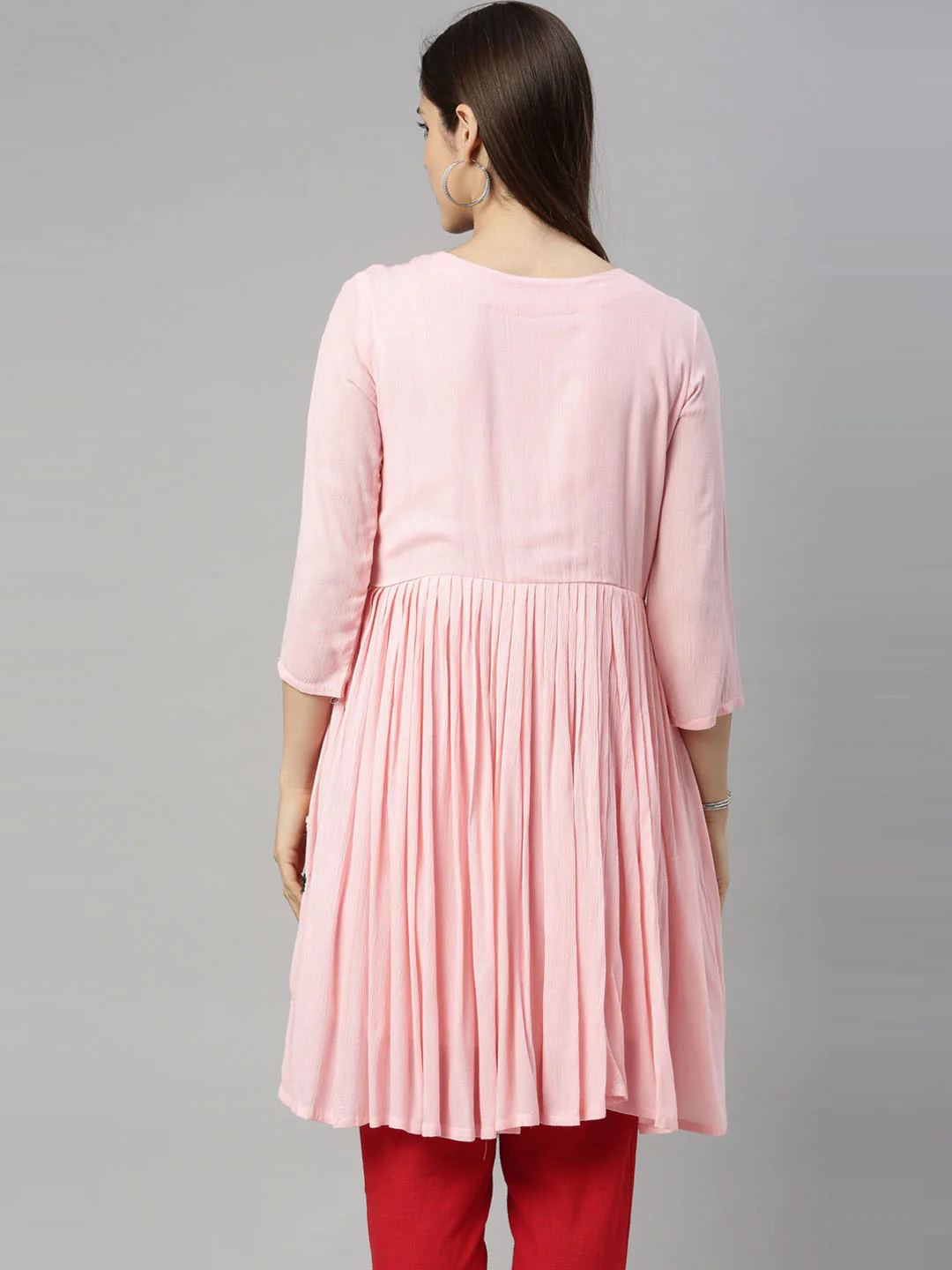 Neerus Pink Embroidered Thread Work Thread Work Empire Kurti - Image 3