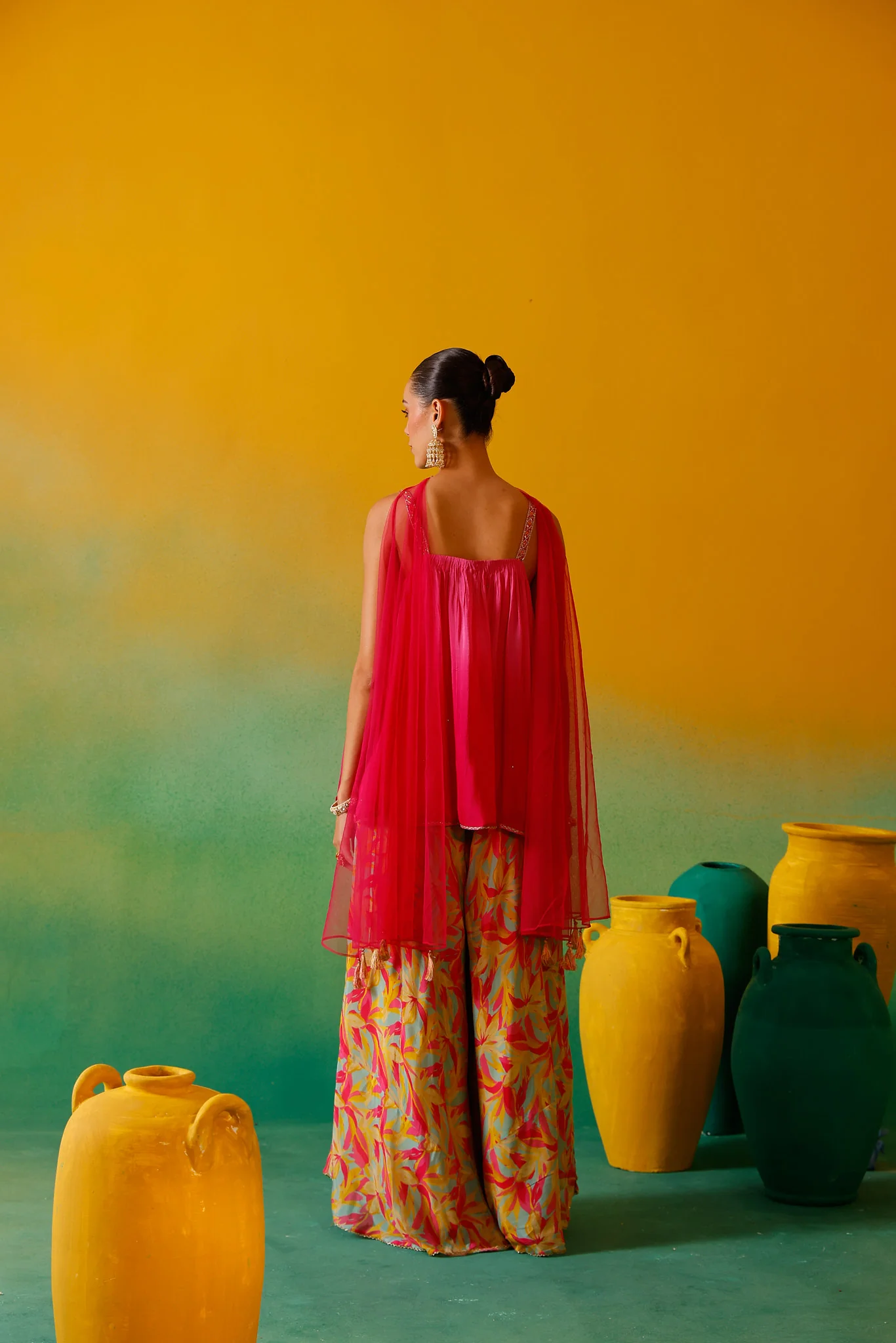 Neerus Pink Embroidery Chinon Fabric Kurta Plazzo and Dupatta - Image 8