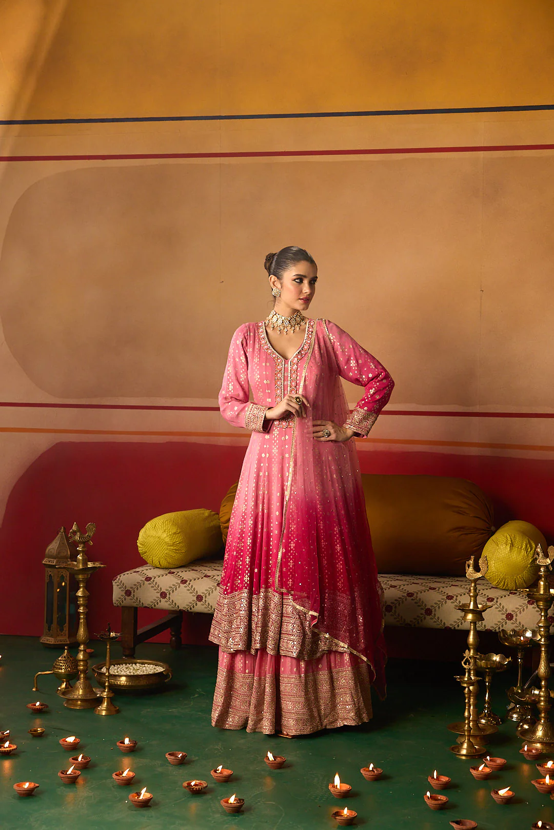 Neerus Pink Embroidery Work Chinon Fabric Anarkali and Trouser With Dupatta - Image 7
