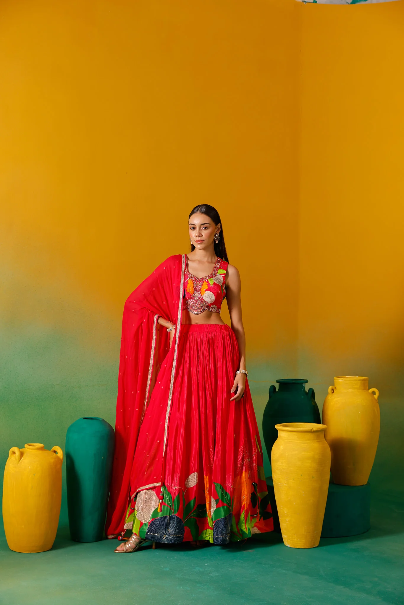 Neerus Pink Embroidery work Chinon Fabric Ghagra Set - Image 11