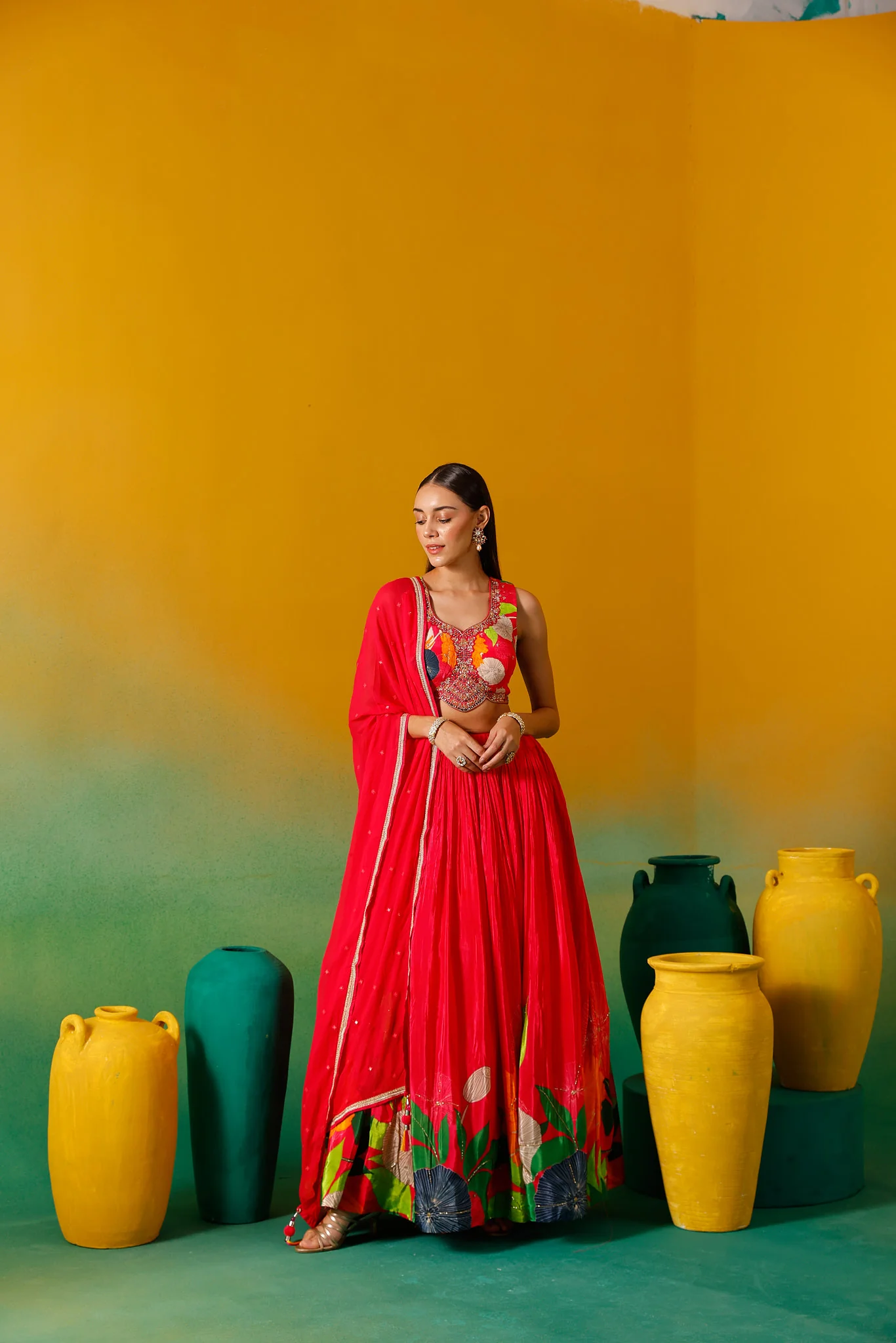 Neerus Pink Embroidery work Chinon Fabric Ghagra Set - Image 13