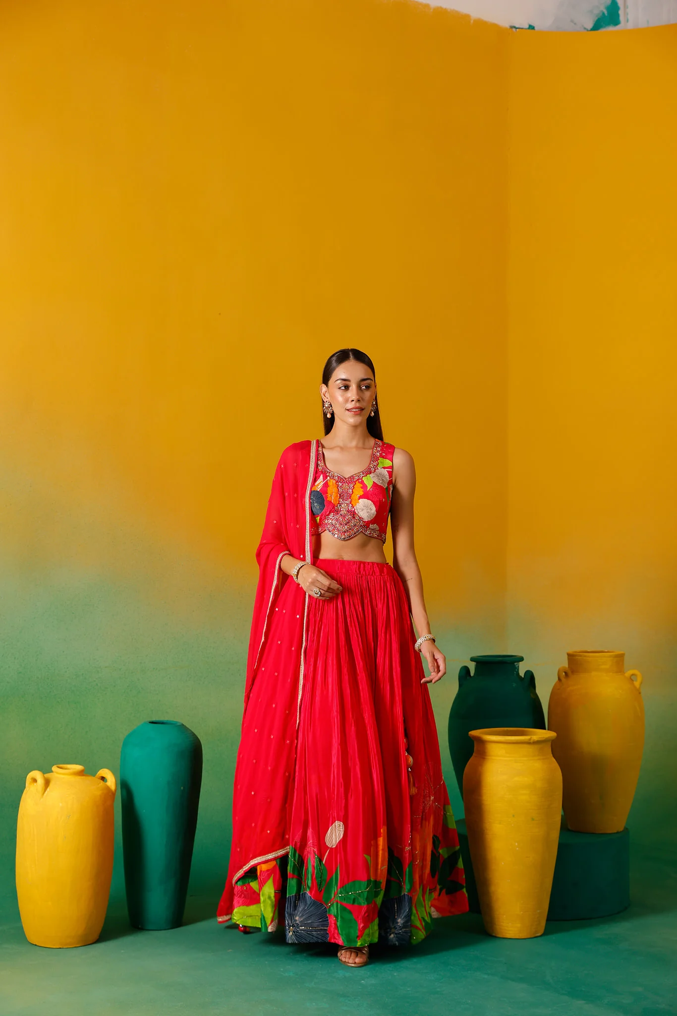 Neerus Pink Embroidery work Chinon Fabric Ghagra Set - Image 9