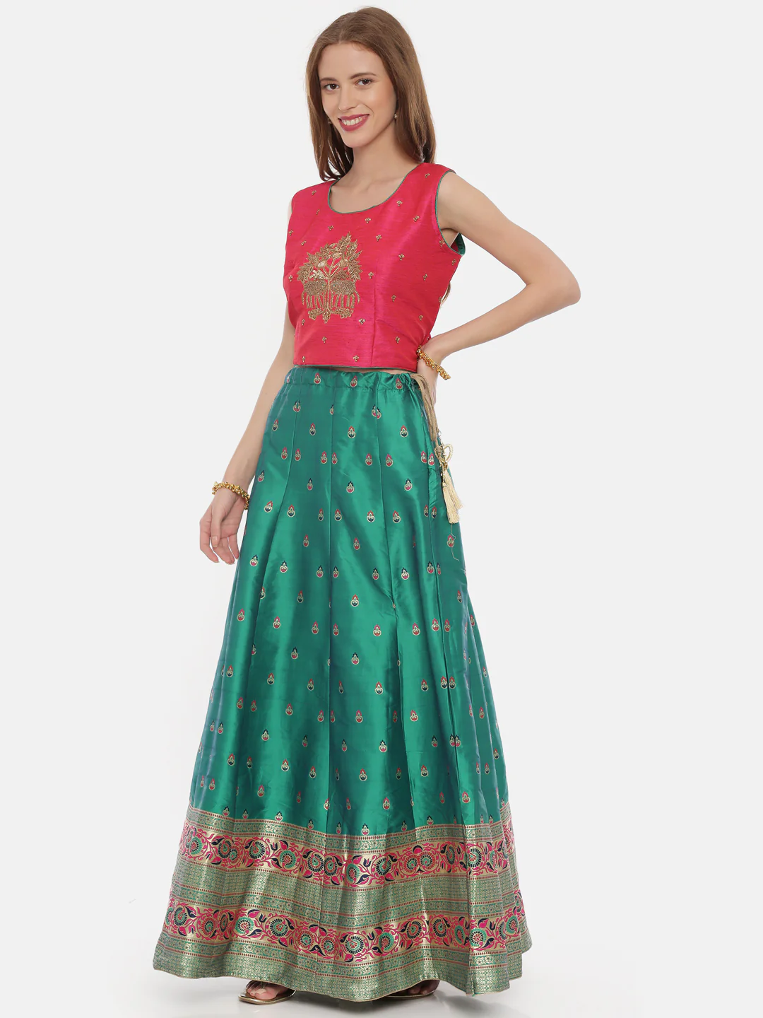 Neerus Pink & Green Embellished Lehenga Set - Image 4
