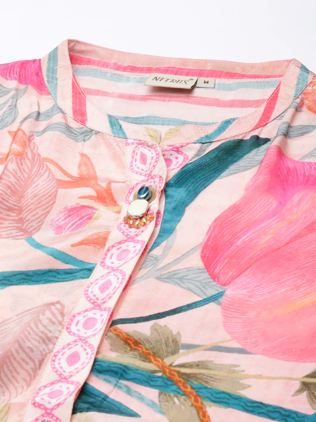 Neerus Pink High-Low Casual Printed Straight Kurtis - Image 4