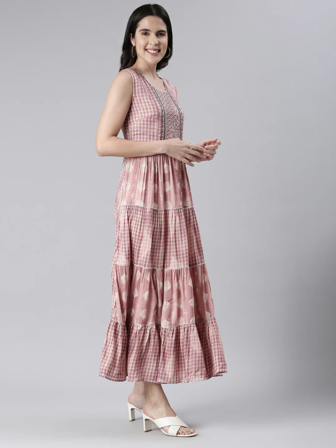 Neerus Pink Maxi Casual Printed Dresses - Image 2