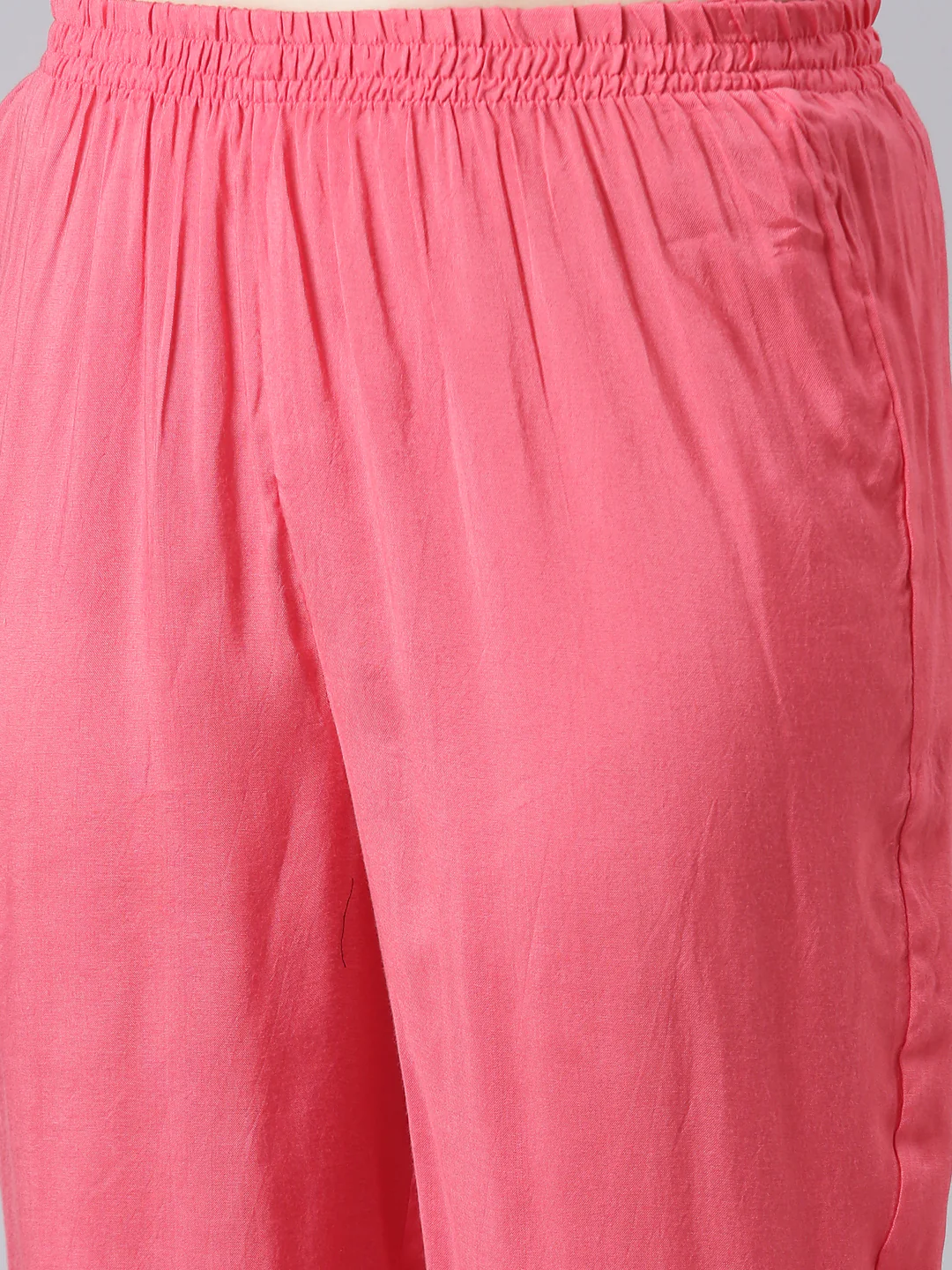 Neerus Pink Muslin Curved Casual Floral Kurta and Trouser with Dupatta - Image 7