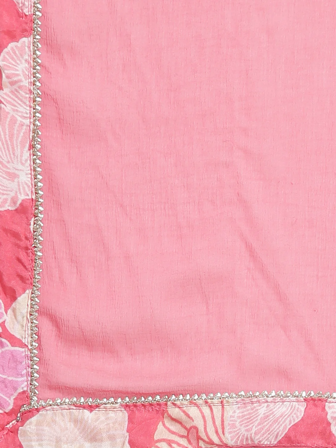Neerus Pink Muslin Curved Casual Floral Kurta and Trouser with Dupatta - Image 8
