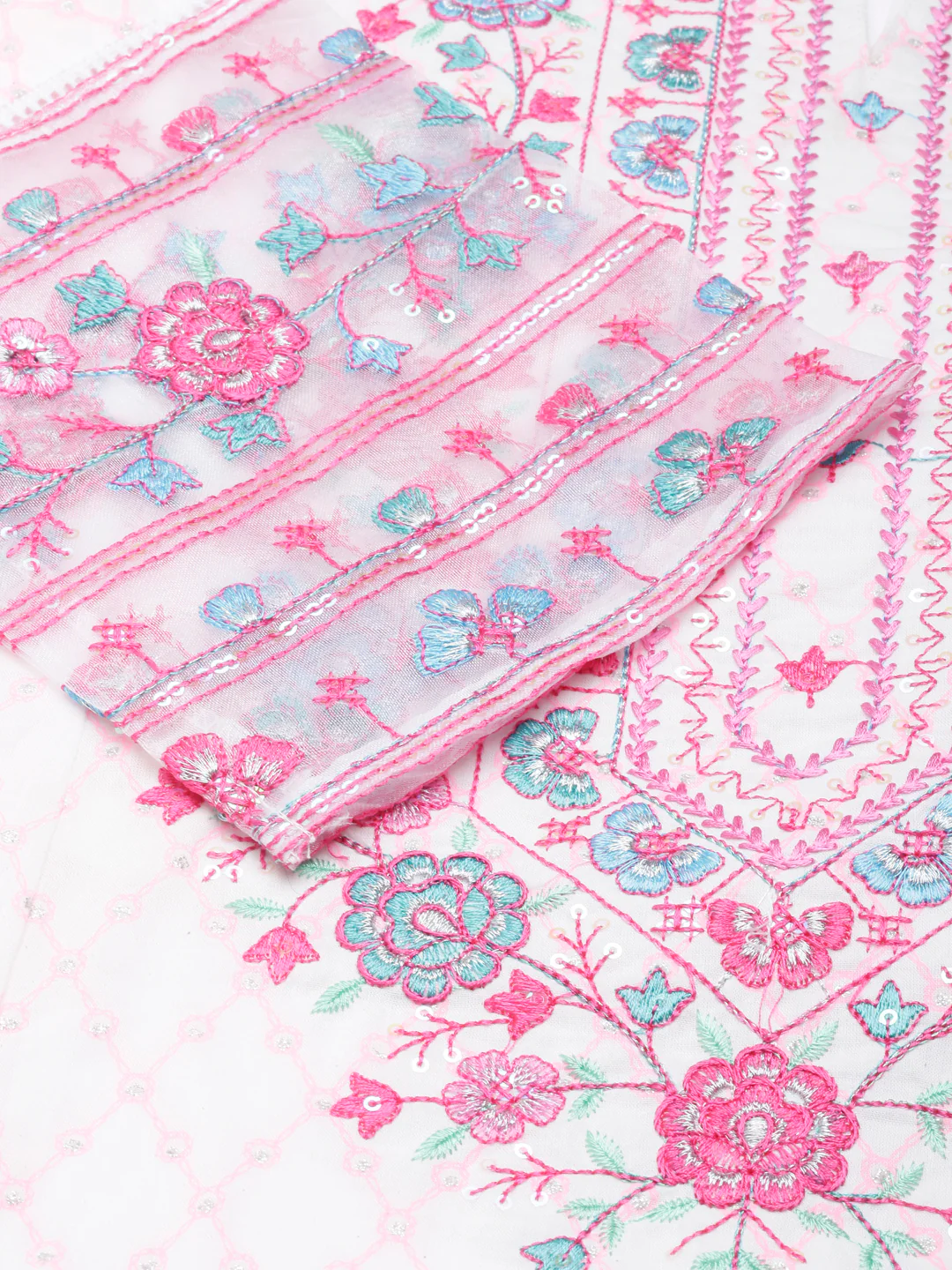 Neerus Pink Panelled Curved Printed Kurta and Palazzos With Dupatta - Image 4