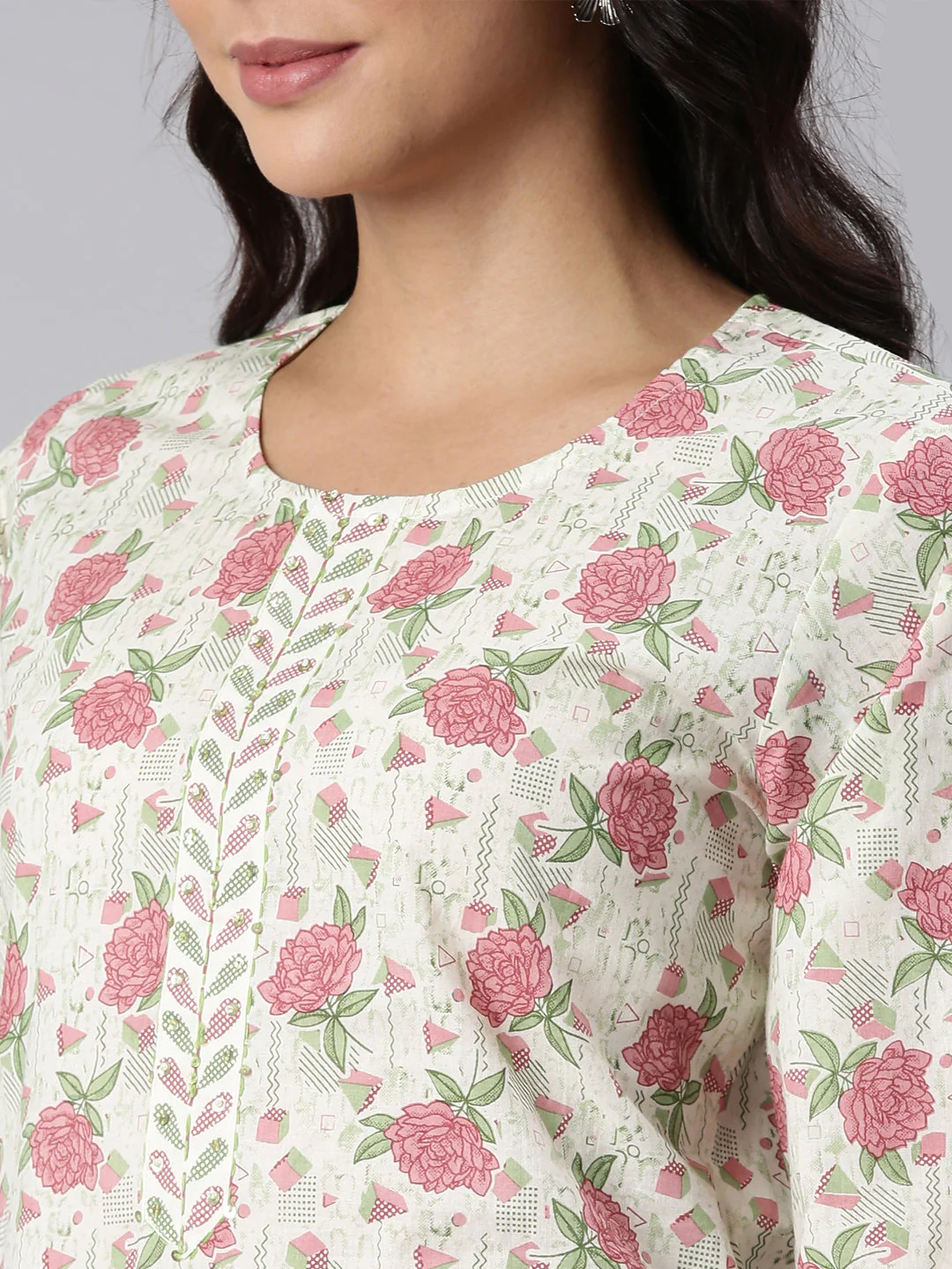 Neerus Pink Panelled Straight Printed Kurta And Trousers With Dupatta - Image 5
