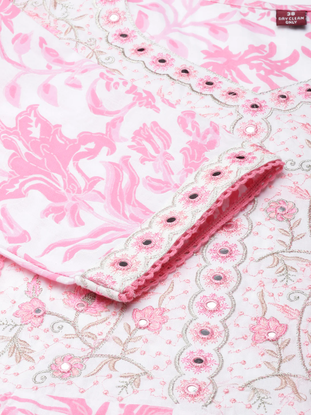 Neerus Pink Panelled Straight Printed Kurta and Trousers With Dupatta - Image 4