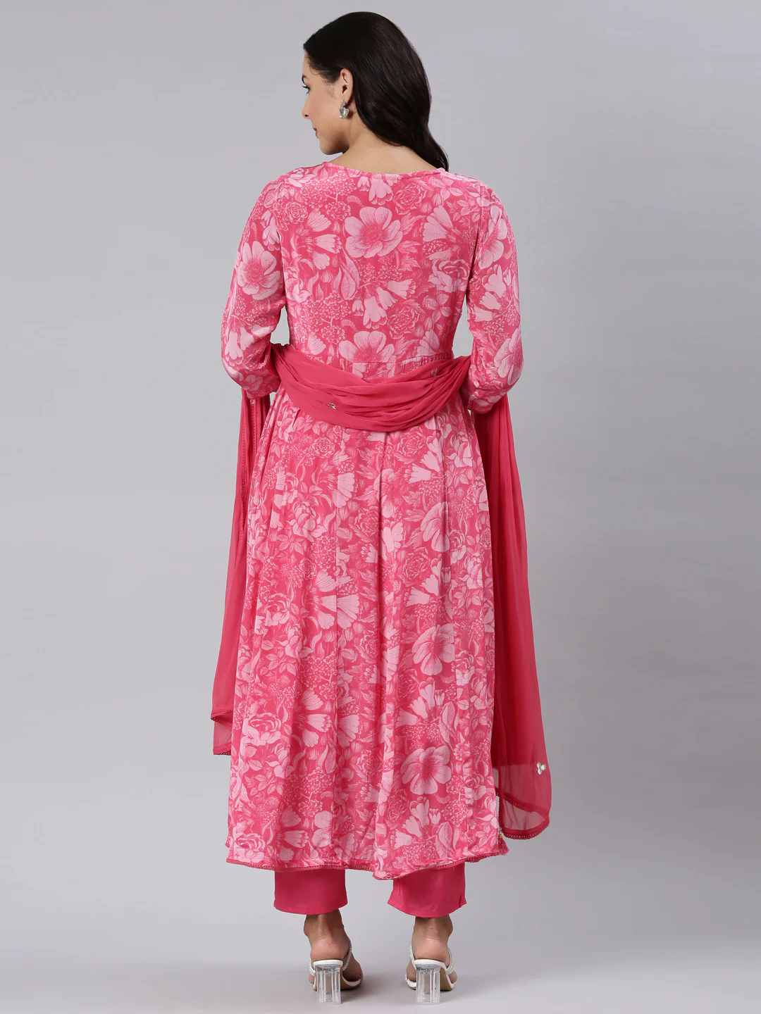 Neerus Pink Panelled Printed Kurta And Trousers With Dupatta - Image 4
