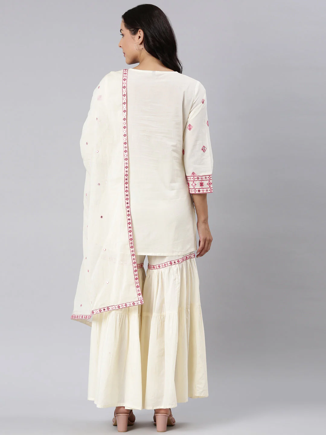 Neerus Pink Panelled Straight Yoke Design Kurti And Sharara With Dupatta - Image 4