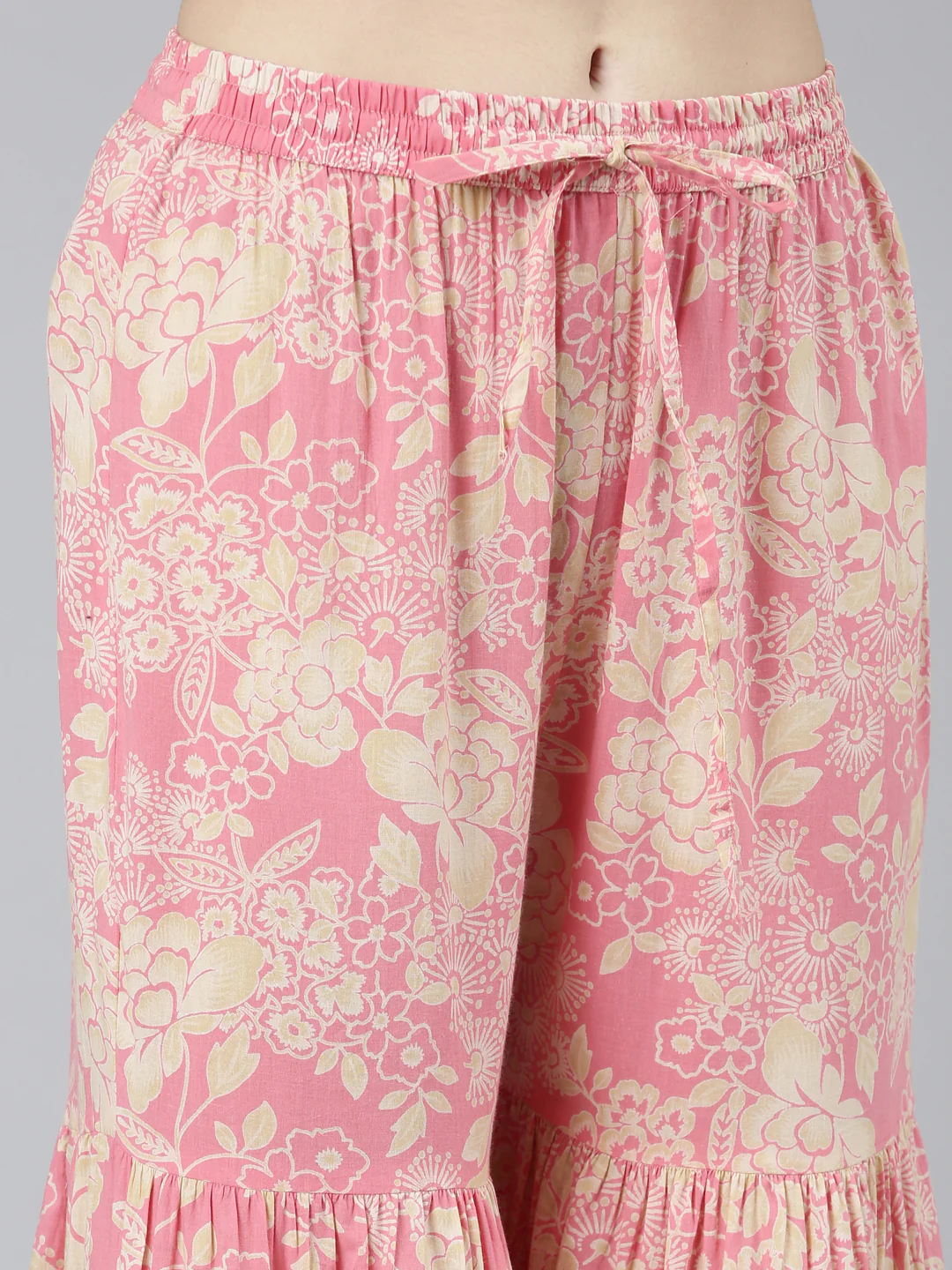 Neerus Pink Pleated Straight Floral Kurta Sets And Sharara With Dupatta - Image 6