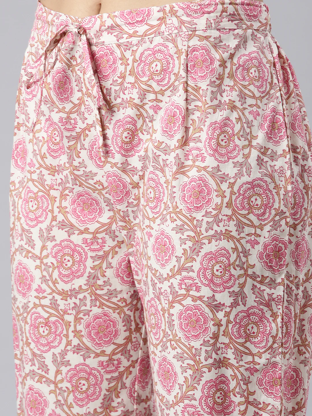 Neerus Pink Pleated Straight Printed Kurta and Trousers With Dupatta - Image 6