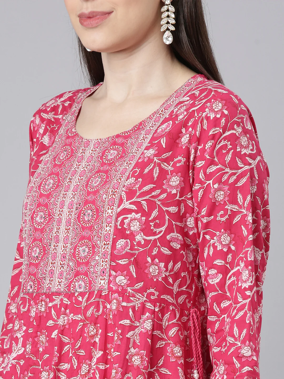 Neerus Pink Printed Anarkali Kurta and Trousers With Dupatta - Image 4