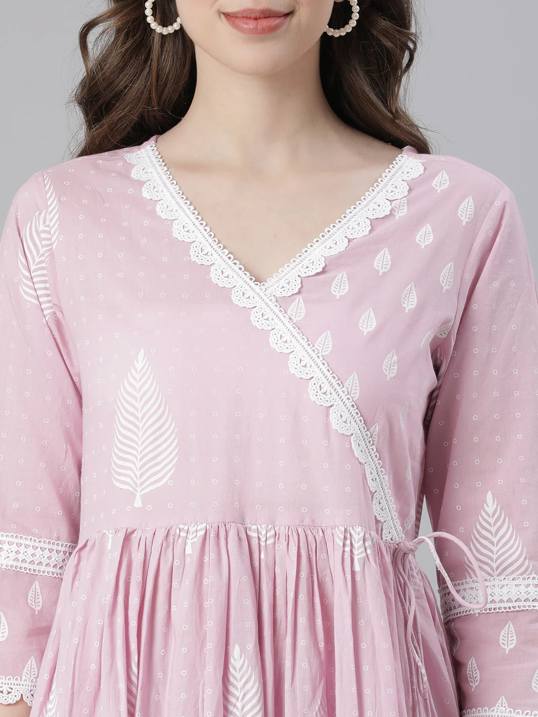 Neerus Pink Printed Anarkali Kurta and Trousers With Dupatta - Image 4