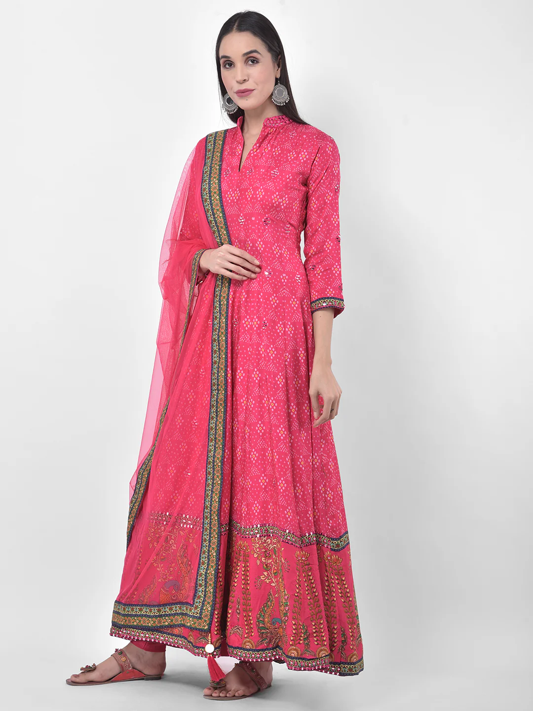 Neerus Pink Printed Anarkali Kurta With Dupatta - Image 2
