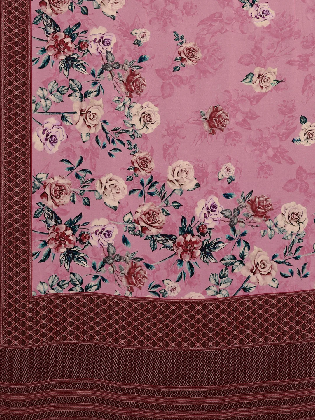 Neerus Pink Printed Saree With Blouse - Image 4