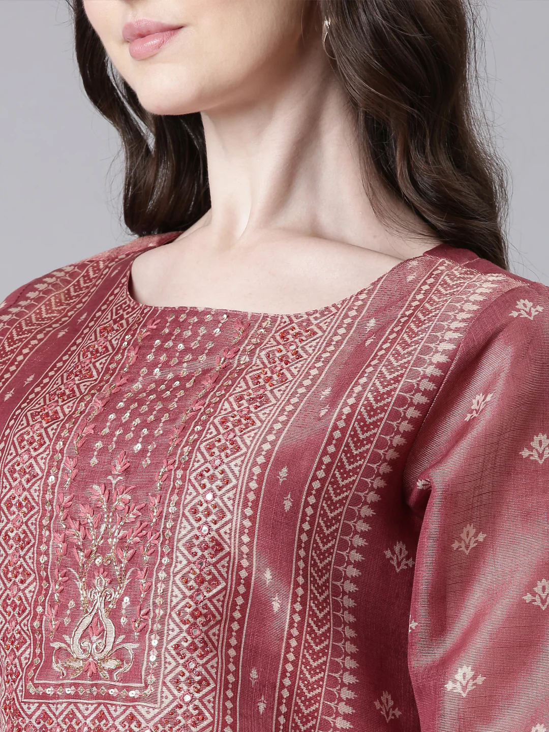 Neerus Pink Printed Straight Kurta and Trousers With Dupatta - Image 4
