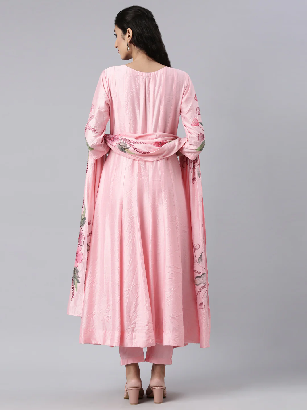 Neerus Pink Regular Anarkali Kurta and Trousers With Dupatta - Image 3