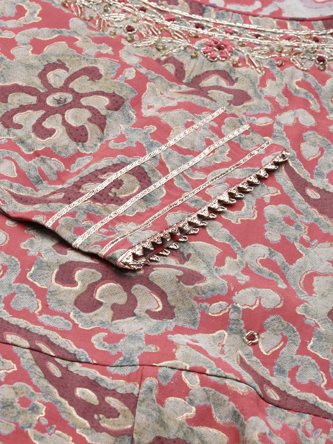 Neerus Pink Regular Calf Length Printed Kurta Printed Sharara With Dupatta - Image 5