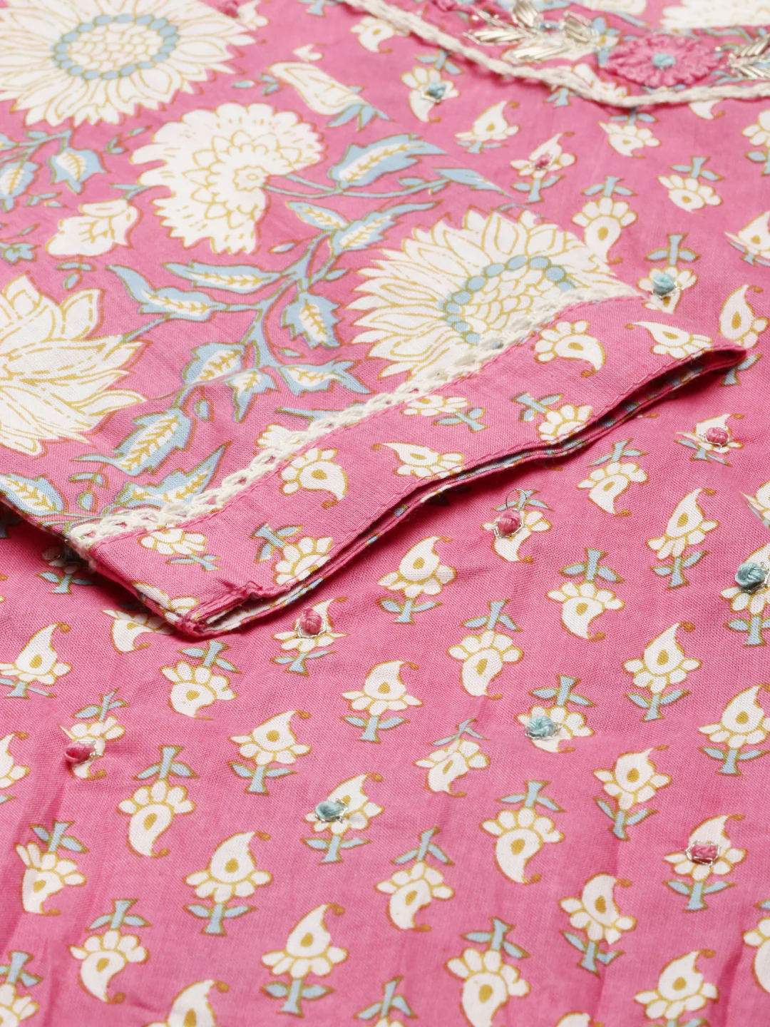 Neerus Pink Regular Knee Length Printed Kurta Printed Trousers With Dupatta - Image 5