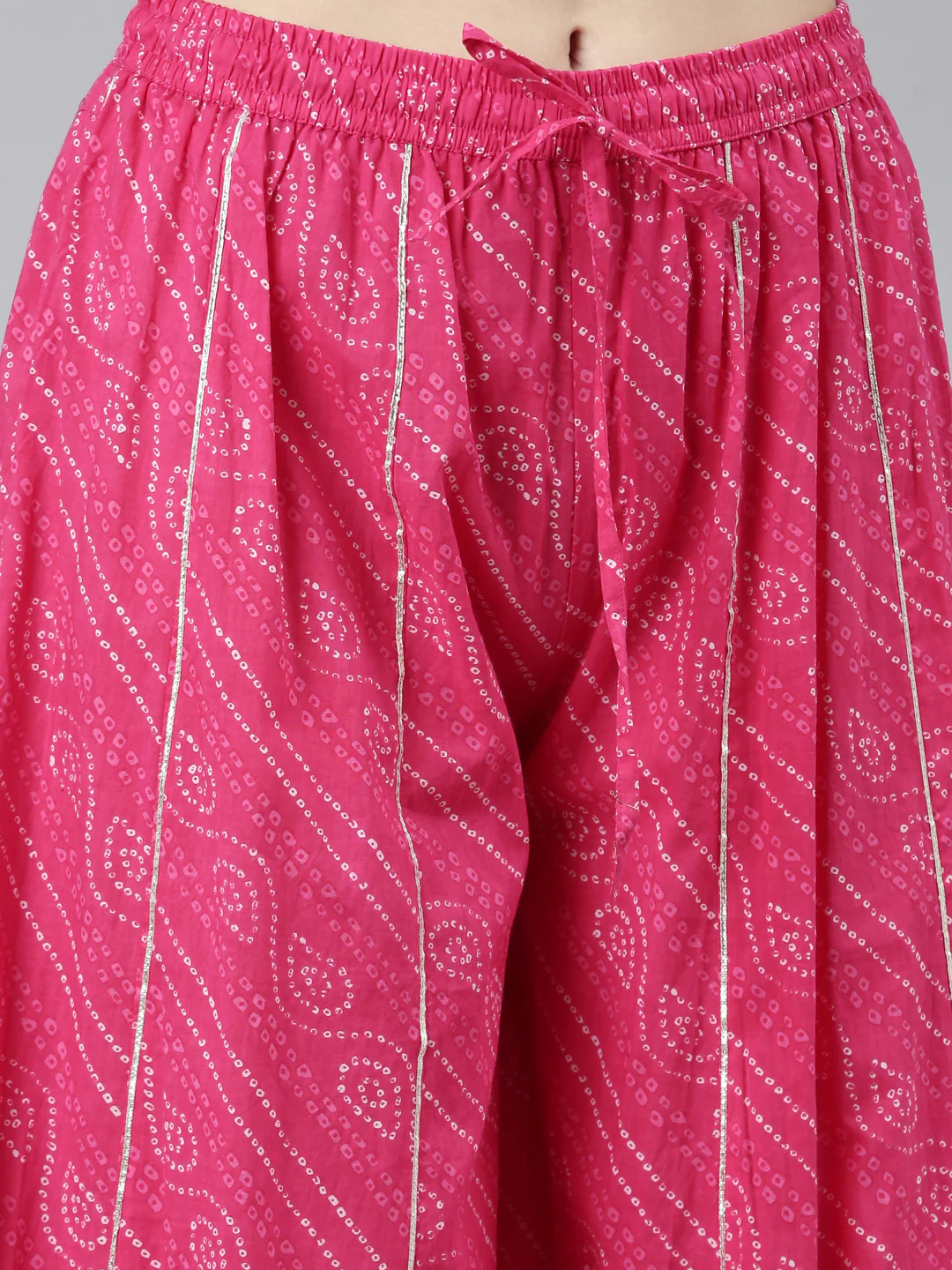 Neerus Pink Regular Straight Bandhani Kurta Sets And Palazzos With Dupatta - Image 6
