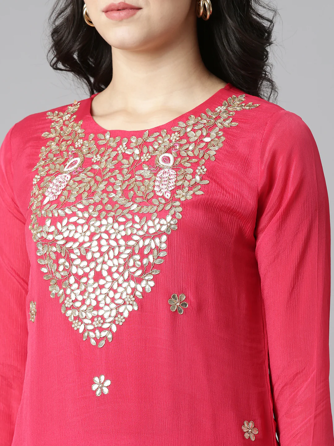 Neerus Pink Regular Straight Embroidered Kurta And Trousers With Dupatta - Image 4
