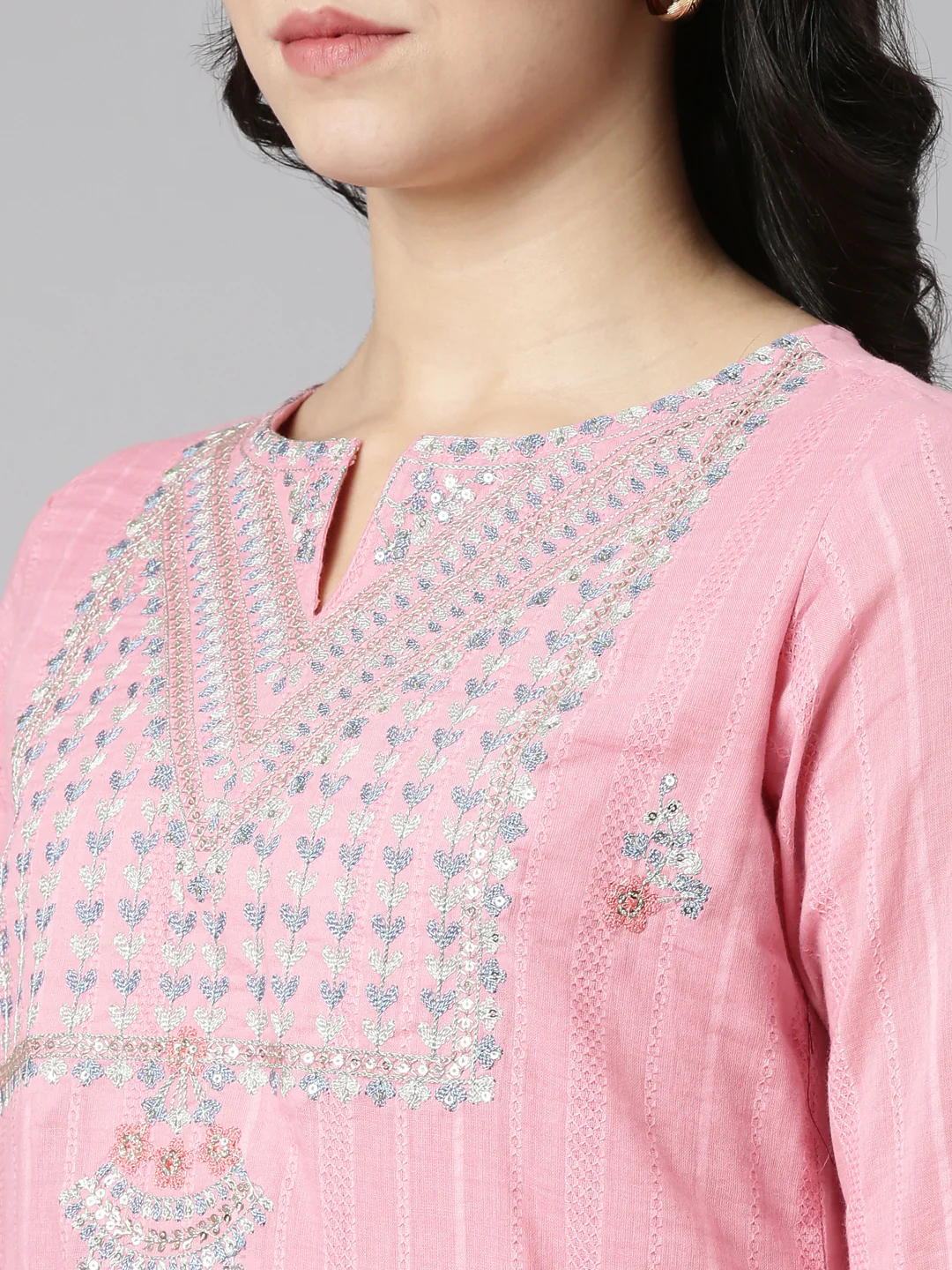 Neerus Pink Regular Straight Embroidered Kurta And Trousers With Dupatta - Image 4