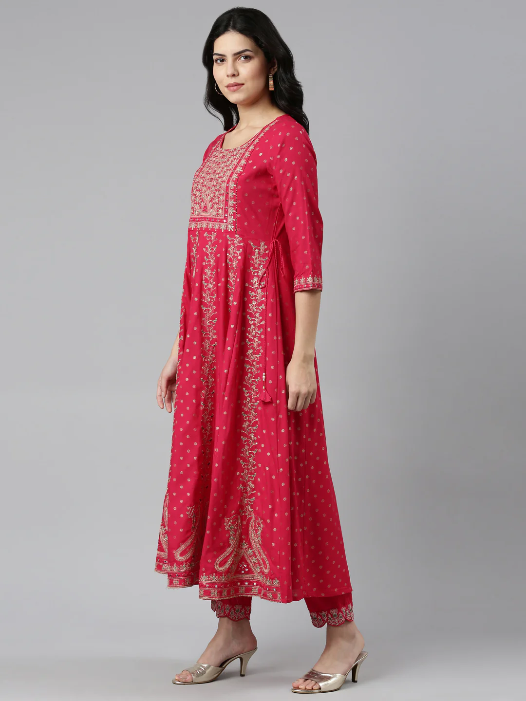 Neerus Pink Regular Straight Embroidered Kurta And Trousers With Dupatta - Image 2