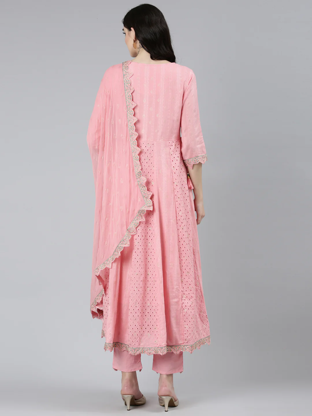 Neerus Pink Regular Straight Ethnic Motifs Kurta Sets And Trousers With Dupatta - Image 3