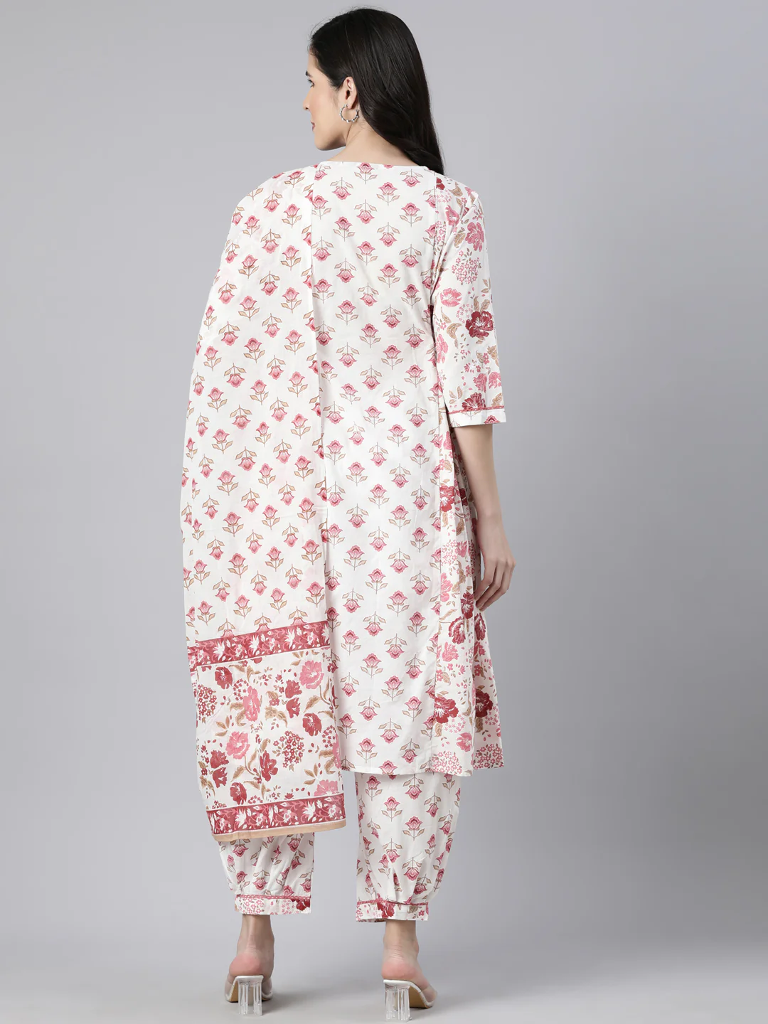 Neerus Pink Regular Straight Floral Kurta And Salwar With Dupatta - Image 3