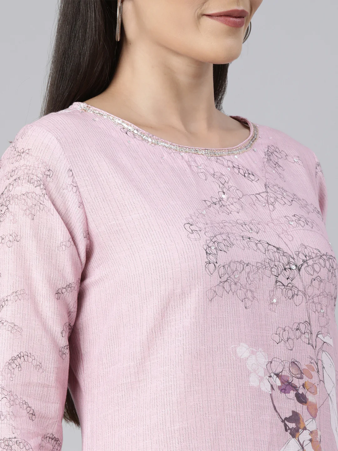 Neerus Pink Regular Straight Floral Kurta And  Trousers With Dupatta - Image 4