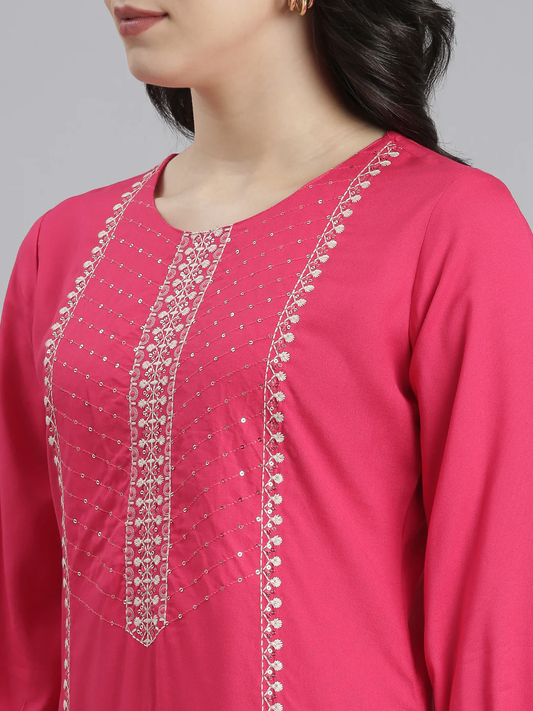 Neerus Pink Regular Straight Floral Kurta - Image 4