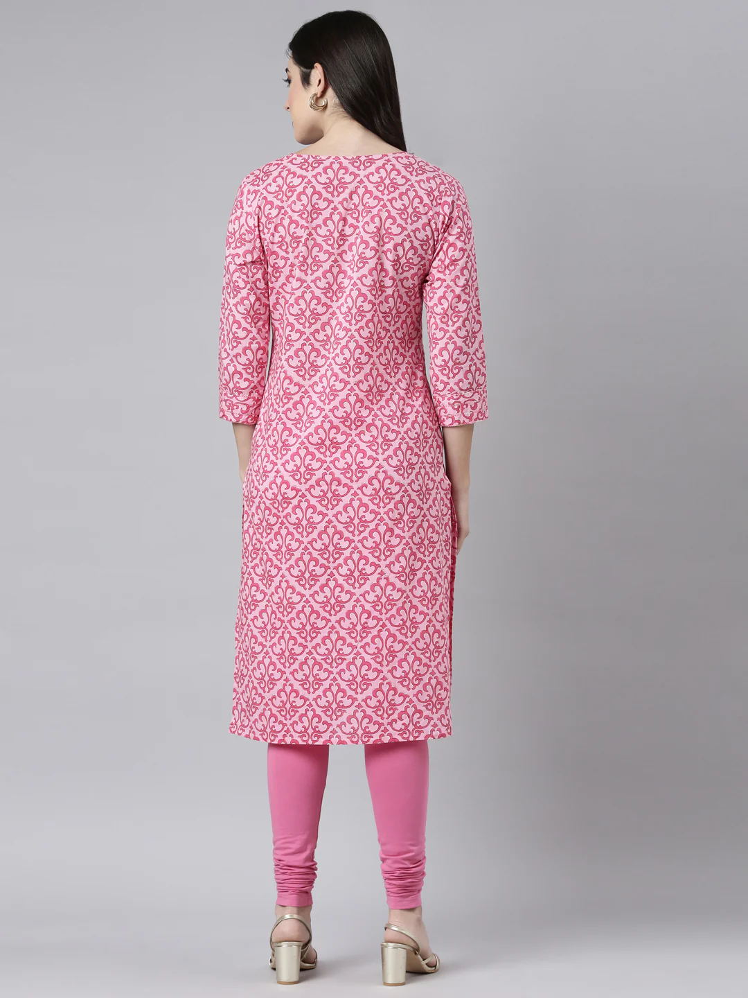 Neerus Pink Regular Straight Floral Kurta - Image 3