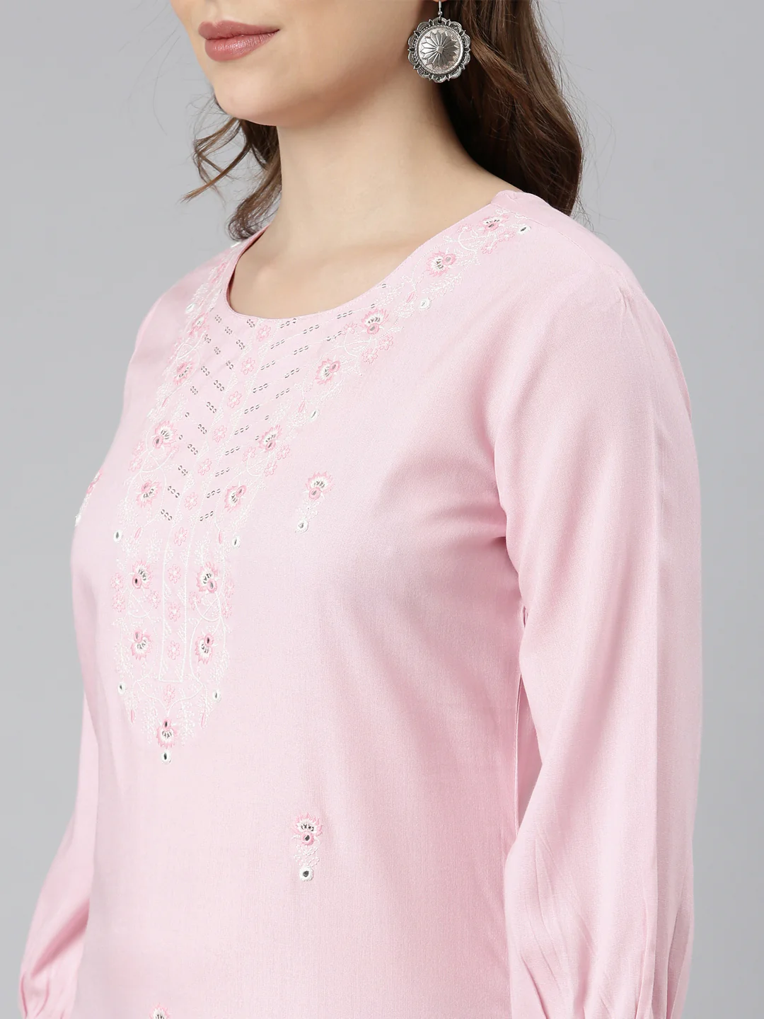 Neerus Pink Regular Straight Floral Kurta - Image 5