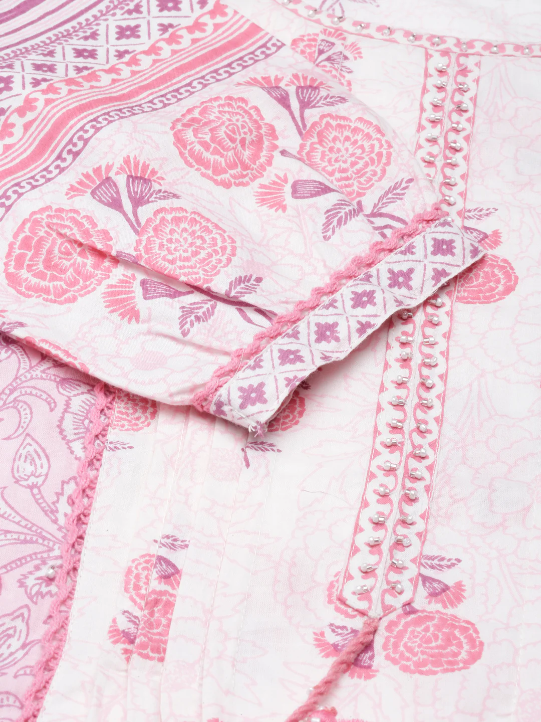 Neerus Pink Regular Straight Printed Kurta and Trousers With Dupatta - Image 4
