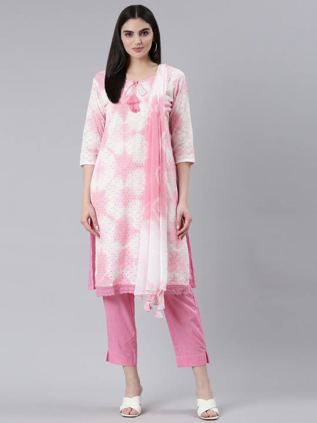 Neerus Pink Regular Straight Printed Kurta And Trousers With Dupatta - Image 5