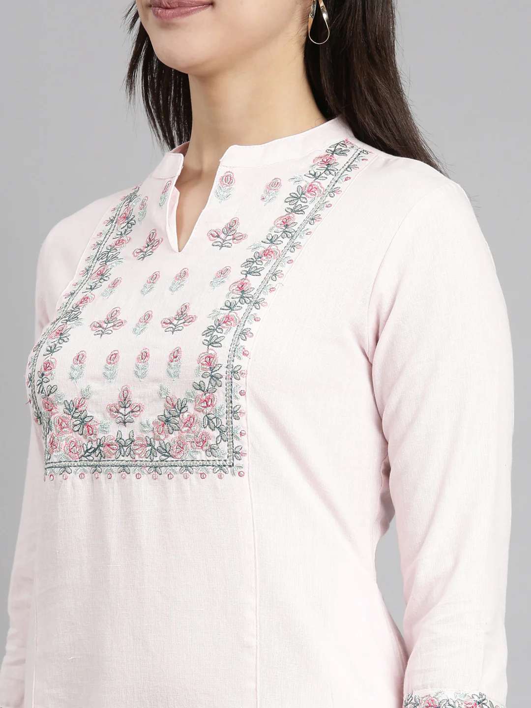 Neerus Pink Regular Straight Solid Kurta And  Trousers - Image 6