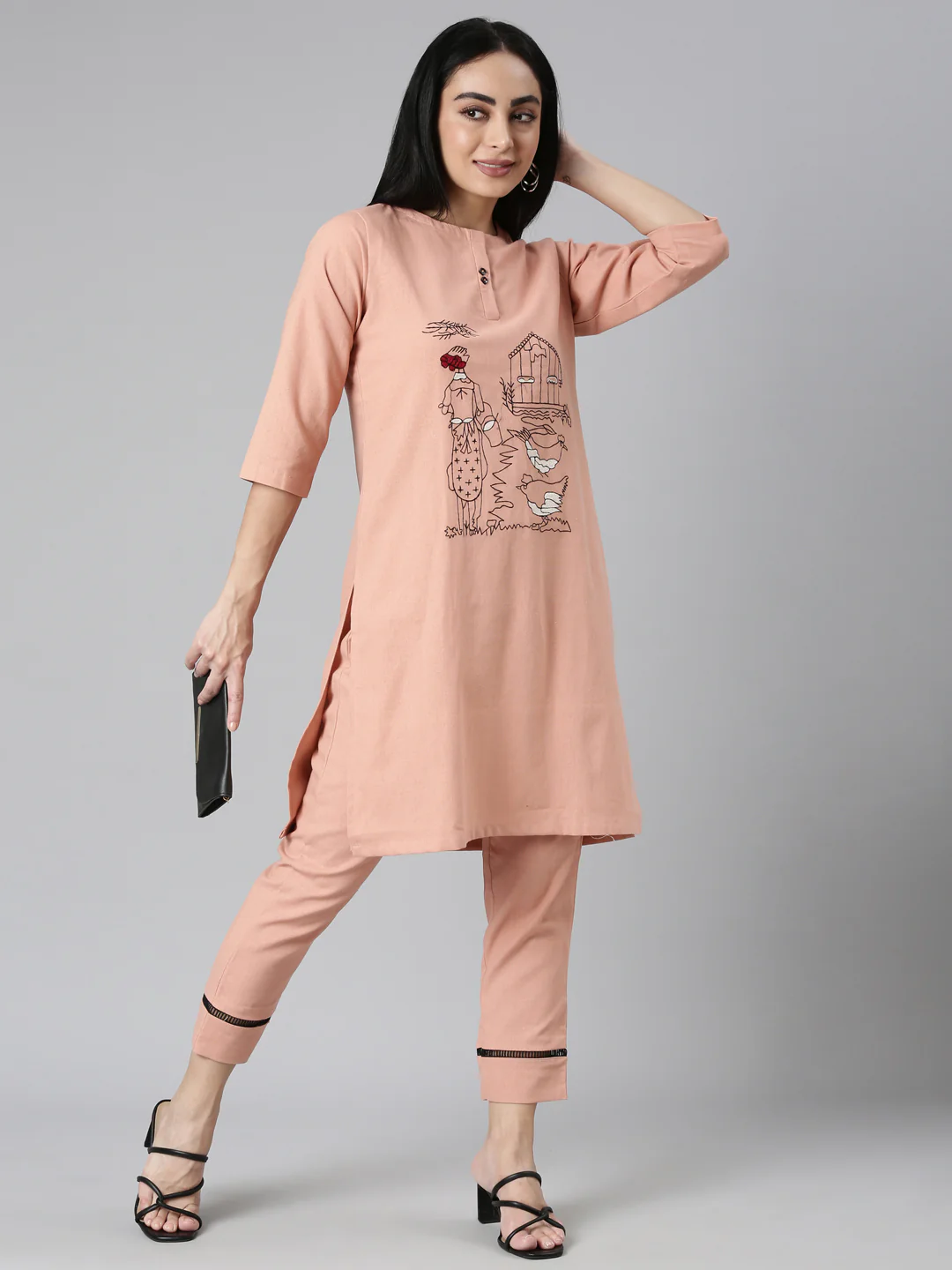 Neerus Pink Regular Straight Solid Kurta and Trousers - Image 5